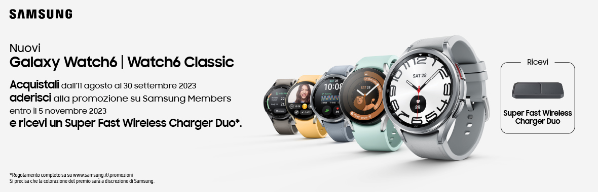 Samsung Galaxy Watch6 Series regala Super Fast Wireless Charger Duo